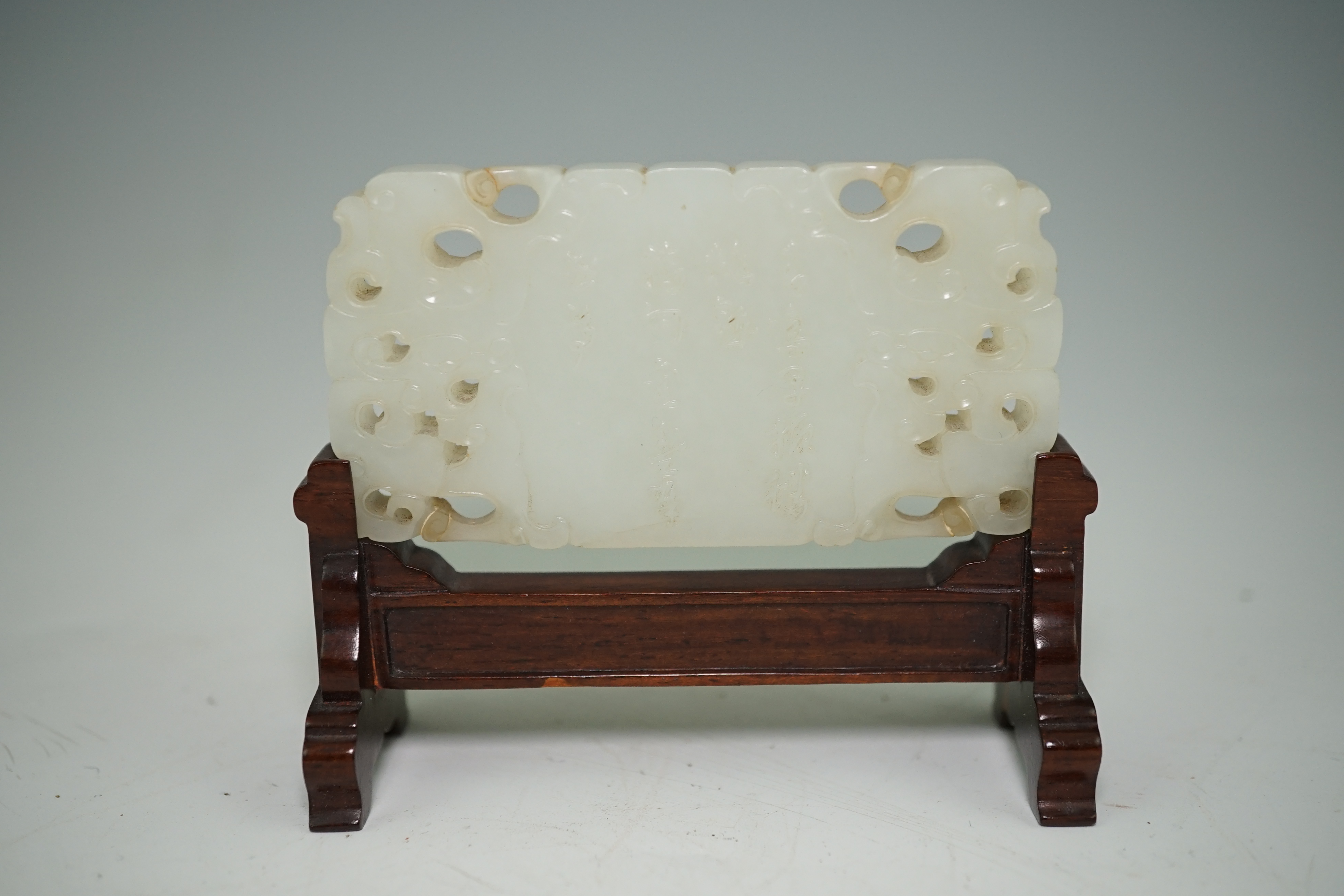 A fine Chinese inscribed white jade plaque, 18th/19th century